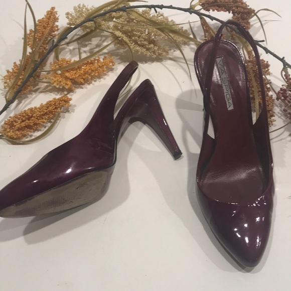 VIA SPIGA purple patent leather sling back heel 7 - Picture 2 of 8